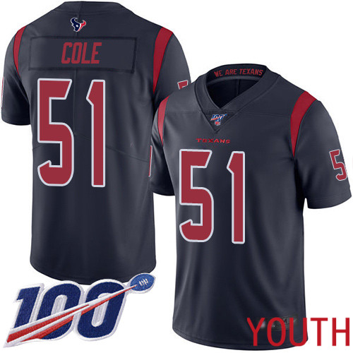 Houston Texans Limited Navy Blue Youth Dylan Cole Jersey NFL Football 51 100th Season Rush Vapor Untouchable